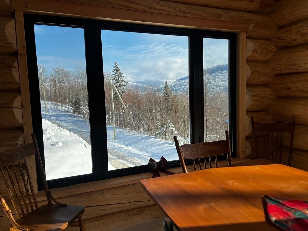 Vue printanière dans une maison en bois rond